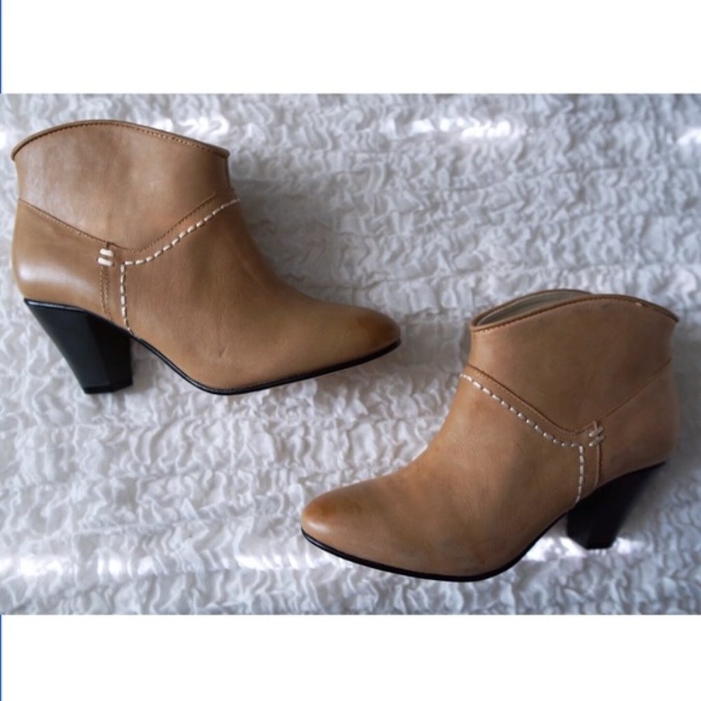 MAJE Olivette’s Camel Leather Ankle Tan Boots - Picture 9 of 9